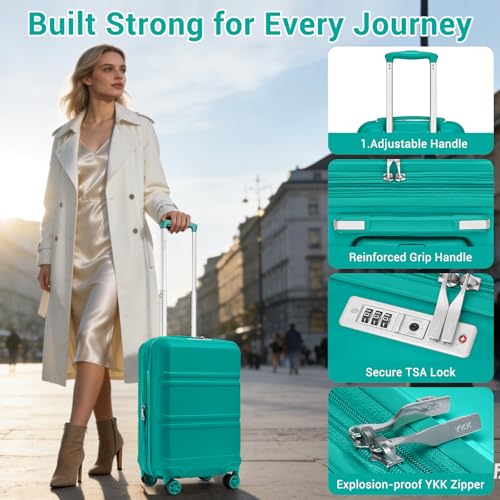 Kono Carry On Luggage 22x14x9 Airline Approved with Spinner Wheels,Lightweight PC+ABS 20 Inch Luggage with TSA Lock,Expandable Hard Shell Carry On Suitcases for Men Women,Turquoise
