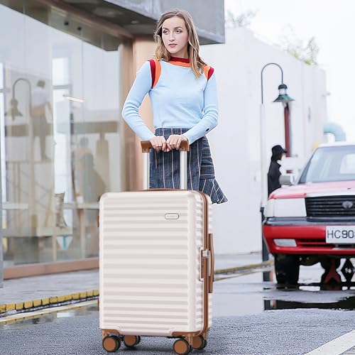 SHOWKOO Carry On Luggage Hardshell Lightweight Luggage Set, Suitcase with Double Spinner Wheels Tsa Lock White 3 piece set Beige White (DB/TB/20in)