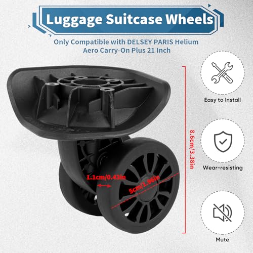2Pcs Luggage Suitcase Wheels,Only Compatible with DELSEY Carry-On Plus 21 Inch,luggage wheels replacement with Screws/screwdriver,360° Rotation Spinner Wheel,Mute Double Row Swivel Wheel(Black)