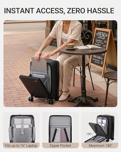 TAKUMI Carry On Luggage - 20 inch Expandable Suitcases with Wheels - Hardshell Carry on Suitcases with Front Pocket - Travel Luggage with TSA Lock (Black, 20 Inch-EXT)