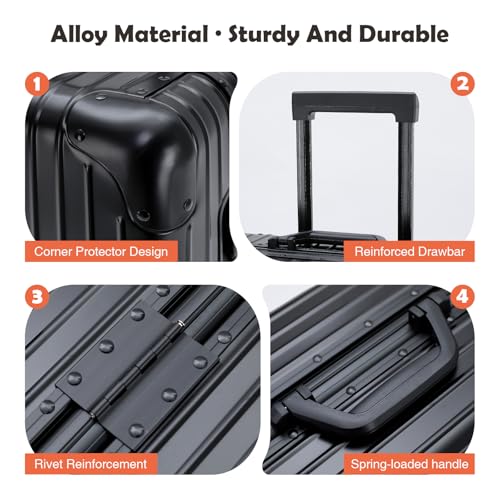 LUGMST 20 Inch All Aluminum Carry On Luggage, Aluminum Hard Shell Zipperless Suitcase with TSA Lock, Small Carry On Suitcase for Short Trips