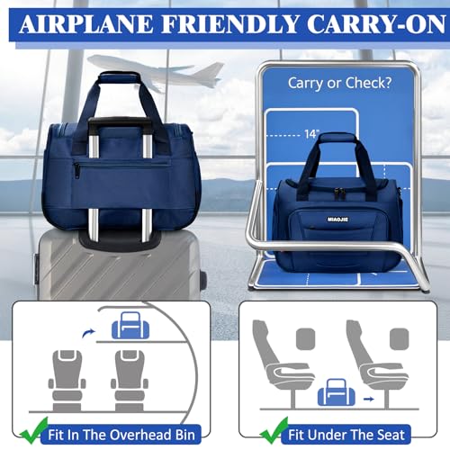 Underseat Carry On luggage Bag Airplanes Personal Item Bags Weekender Overnight Travel Tote Bag Shoulder Small Softside Carry on Luggage Travel Duffel Bags For Men Women -16 IN Navy Blue