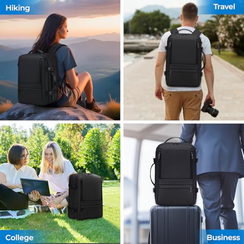 Rcrirth Carry On Travel Backpack for Airplanes | 35L Suitcase Backpack Luggage Business Weekender Bag - Expandable Travel Carry On Flight Approved for Men Women - Black
