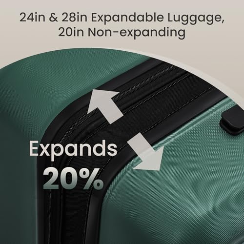 SHOWKOO PRO G-Series Luggage Sets Expandable 100% PC Suitcase Double Wheels TSA Lock 3PC (ArmyGreen)