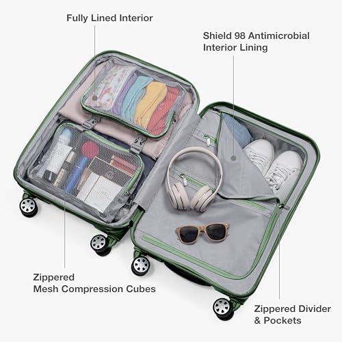 Traveler's Choice Pagosa Hardshell Expandable Luggage with Spinner Wheels, Green, 22-Inch Carry-on