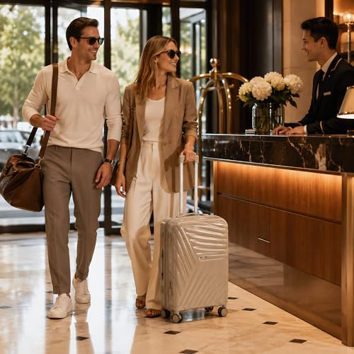20 In Carry On Luggage with TSA Lock, 22x14x9 Airline Approved Hardside Suitcase, Lightweight PP Travel Luggage with 360° Silent Spinner Wheels, Anti-Burst Zipper for Business (Champagne Chevron)