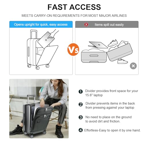 KROSER Hardside Expandable Carry On Luggage 22x14x9 Airline Approved With Front Business Pockets, 20 Inch Suitcases with Wheels, Carry on Suitcase with TSA Lock & USB Port, Steel Grey