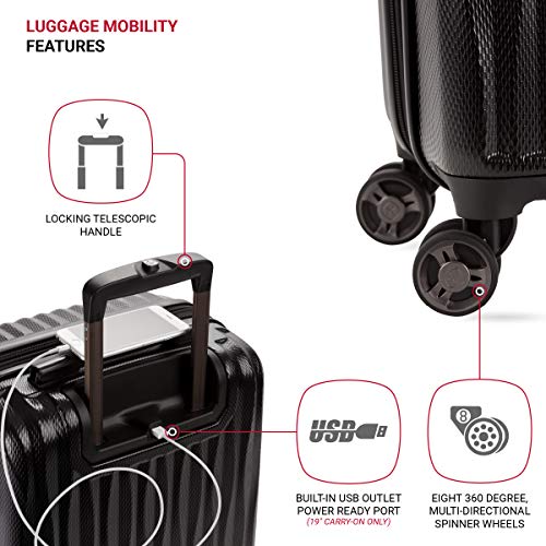 SwissGear 7272 Energie Expandable Hardside Luggage with Spinner Wheels and TSA Lock, Black, Carry-On 19-Inch