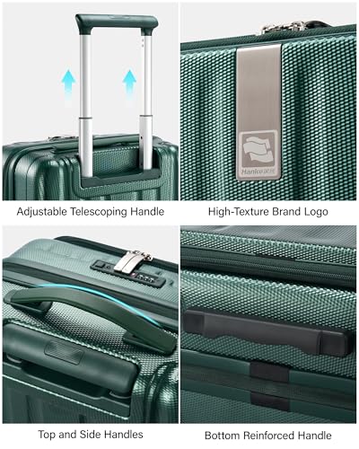 Hanke 20 Inch Expandable Carry On Luggage Airline Approved Top Opening Hard Shell Suitcases with Wheels Lightweight Travel Luggage Carry On Suitcase for Woman Men-Blackish Green