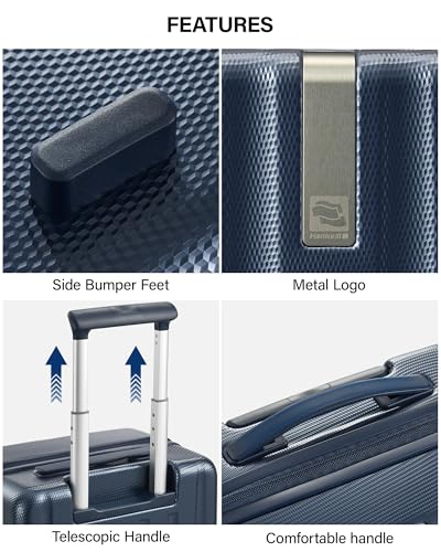 Hanke Upgraded Elite 20 Inch Carry On Luggage 22x14x9 Airline Approved,PC Hard Shell Suitcases with Wheels, TSA Lock, Explosion-Proof Zipper Suitcase for Business Travel Men & Women,Abyssal Blue