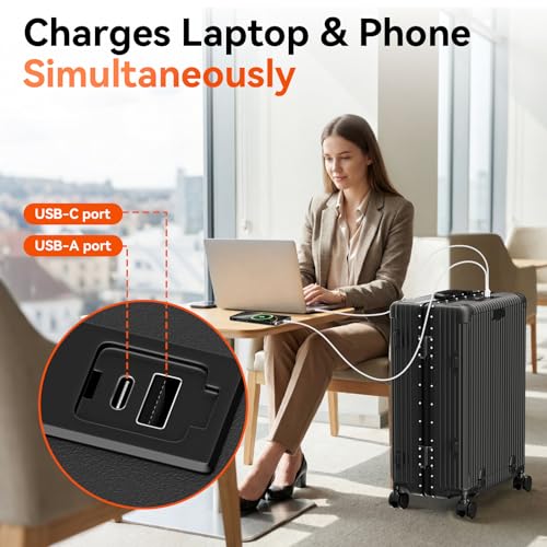 Faqy Z Carry on Luggage, Zipperless Suitcase, Front Pocket, Black, 20 in