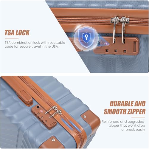 Cosbarn Carry On Luggage 22x14x9 Airline Approved, Hardside 20 Inch Carry on Suitcases with Wheels, Hard Shell ABS Lightweight Carry on Luggage Set, Travel Suitcase Set with TSA Lock, SkyBlue