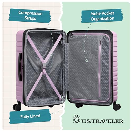 U.S. Traveler Boren Expandable Hardside Rugged Travel Luggage with 8 Spinner Wheels, Lavender, Carry-on 22-Inch