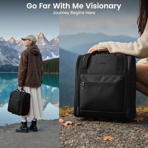 16'' Softside Carry-On Luggage for Airplane,3-in-1 Underseat Carry On Luggage with Wheels,Scratch-Resistant Surface,Lightweight Durable Rolling Suitcase for Men/Women Business Trip（16'',Black）