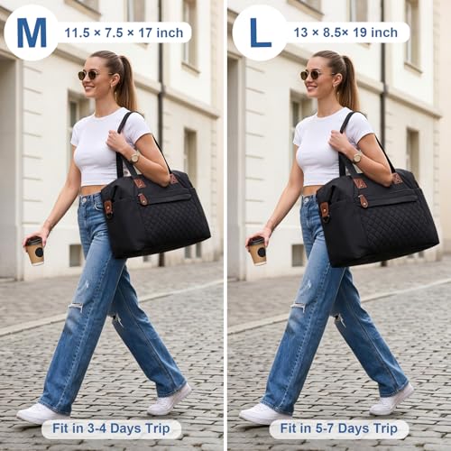 Pritent Travel Duffle Bag, Waterproof Weekender Overnight Hospital Bags for Women Men with Toiletry Bag Lightweight Personal Item Duffle Gym Bag for Travel, Airplanes, Sports(Black, Medium)