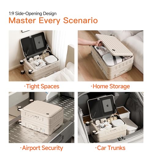DTA Nova Top Opening Expandable Lightweight PC Hard Shell Suitcase, 20 Inch Carry On Luggage with TSA Lock, 360 Silent Spinner Wheels, Cup Holder, Ideal for Business Travel Suitcase (Beige)