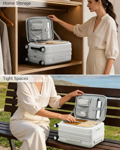 Hanke 20 Inch Expandable Carry On Luggage with Cup Holder 22x14x9 Airline Approved, Top Opening Hard Shell Suitcases with Wheels, Carry-On Travel Suitcase Trunk Luggage with Lock, Smoke White