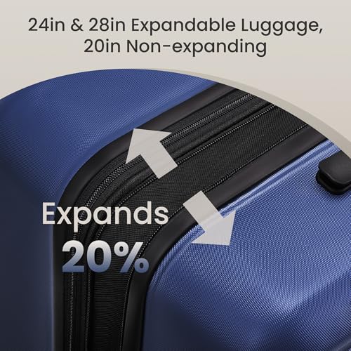 SHOWKOO PRO G-Series Luggage Sets 3 Piece Expandable, Upgrade 100% PC Durable Hardshell Suitcase with Wheels TSA Lock Deep Blue