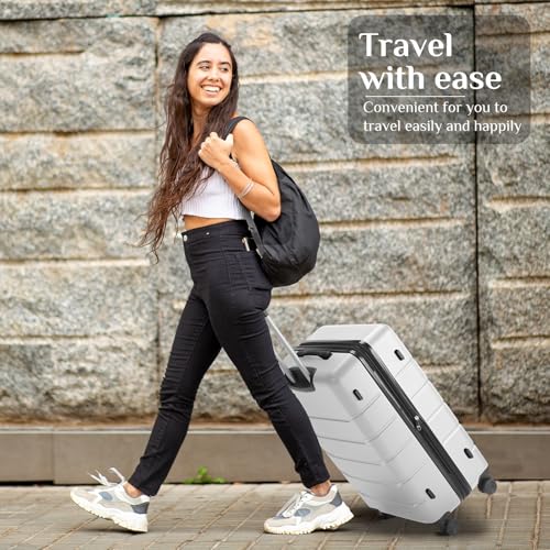 OLIXIS 20 Inch Carry-On Luggage, Hardside Suitcase with Spinner Wheels, Lightweight ABS Hard Shell Travel Luggage, TSA Approved Lock, Expandable Small Suitcase for Business & Travel–White
