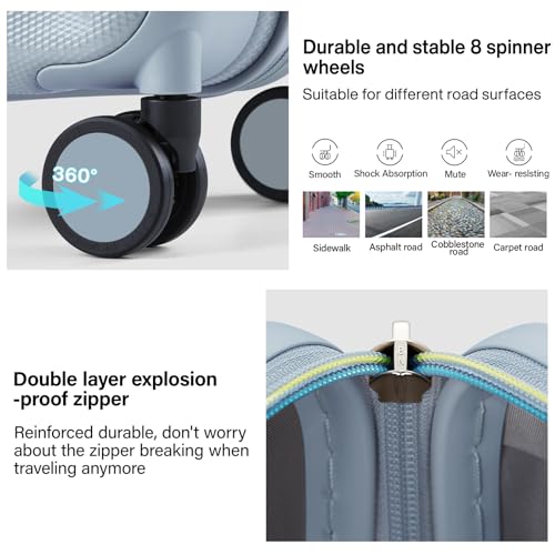 Hanke 20 Inch Expandable Carry on Luggage 22x14x9 Airline Approved Lightweight PC Hard Shell Suitcases with Wheels Travel Luggage Rolling Suitcase Travel Luggage Bag for Weekender(Gray)
