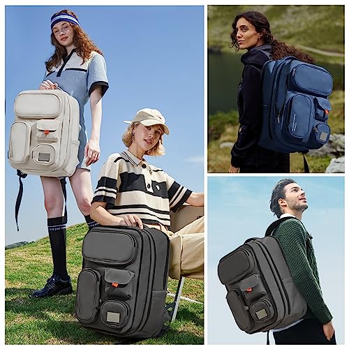 mixi Large Capacity Expandable Travel Backpack for Women & Men 15.6'' Laptop Carry On Weekender Bag Outdoor Hiking with Multifunction Pockets 180° Open Water Resistant 18 Inch 28L, Rock Gray