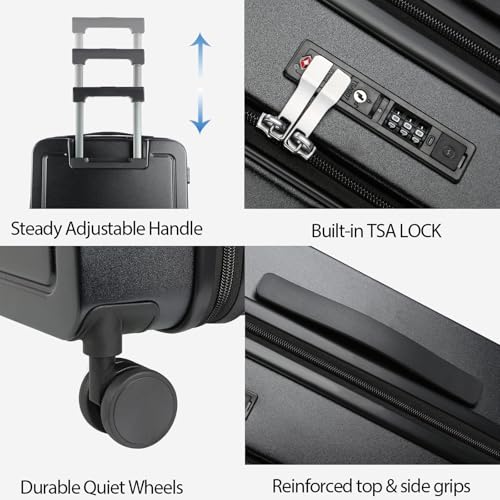 KROSER Carry On Luggage with Spinner Wheels & Built-in TSA Lock, Expandable Top Opening Hard Shell Suitcase Large Capacity Durable Rolling Luggage with USB Port, Carry-On 20-Inch, Black