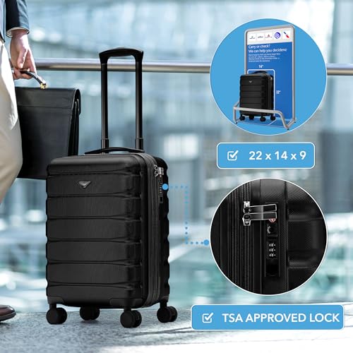 Flight Knight 22x14x9" Expandable Carry On Suitcase Hardside TSA Lock USB C Port Lightweight Luggage Silent Double Spinner Wheels Maximum Overhead Carry-On Bag For American & United Approved Airlines