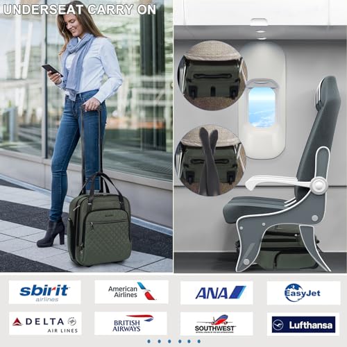 EMPSIGN Underseat Carry On Wheeled - 16" Carry on Bag with Wheels Multi-functional Lightweight Rolling Bag Overnight Weekender Small Suitcase for Women Men Travel Business, Army Green