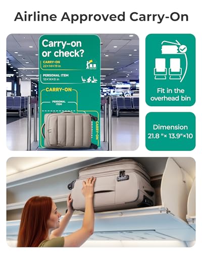 BAGSMART Carry On Luggage 22x14x9 Airline Approved, 20 Inch Soft Suitcase with Wheels, Lightweight Spinner Carry on Suitcase with PVC Wet/Dry Pockets for Short Trip, Camel