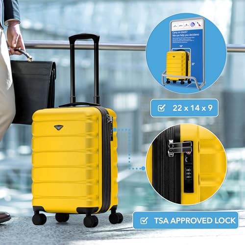 Flight Knight 22x14x9" Expandable Carry On Suitcase Hardside TSA Lock USB C Port Lightweight Luggage Silent Double Spinner Wheels Maximum Overhead Carry-On Bag For American & United Approved Airlines