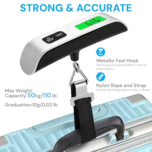 pwkauka Luggage Scale Travel Digital, 110lb Travel Scale, Backlit LCD