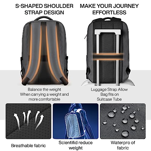 mixi Large Capacity Expandable Travel Backpack for Women & Men 15.6'' Laptop Carry On Weekender Bag Outdoor Hiking with Multifunction Pockets 180° Open Water Resistant 18 Inch 28L, Rock Gray