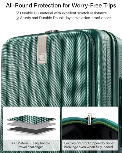 Hanke 20 Inch Expandable Carry On Luggage Airline Approved Top Opening Hard Shell Suitcases with Wheels Lightweight Travel Luggage Carry On Suitcase for Woman Men-Blackish Green