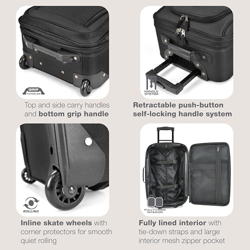 U.S. Traveler Rio Lightweight Softside Rolling Carry-on Suitcase, 2-Wheel Set, Black