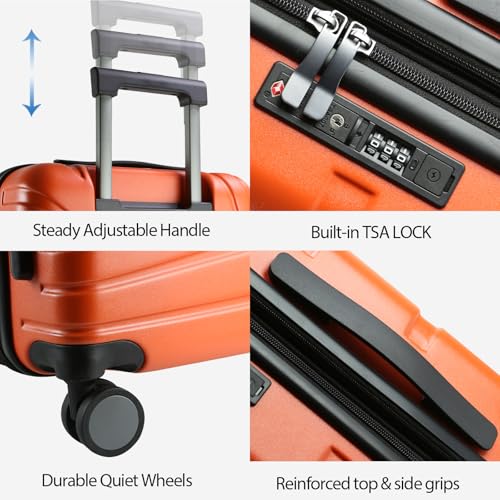 VANKEAN Carry On Luggage with Spinner Wheels & TSA Lock, Expandable Fashionable Hard Shell Suitcase airline approved，20 Inch Carry-On，Orange