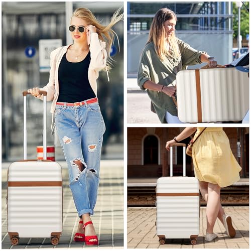 Kono Airline Approved Carry On Luggage, 21.6 inchx13.7 inchx8.6 inch inches, 21.6 Inch Expandable Lightweight Hardshell Suitcase with TSA Lock, (Cream Brown, Suitable for 1-3 Days of Travel)