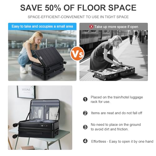 KROSER Carry On Luggage with Spinner Wheels & Built-in TSA Lock, Expandable Top Opening Hard Shell Suitcase Large Capacity Durable Rolling Luggage with USB Port, Carry-On 20-Inch, Black