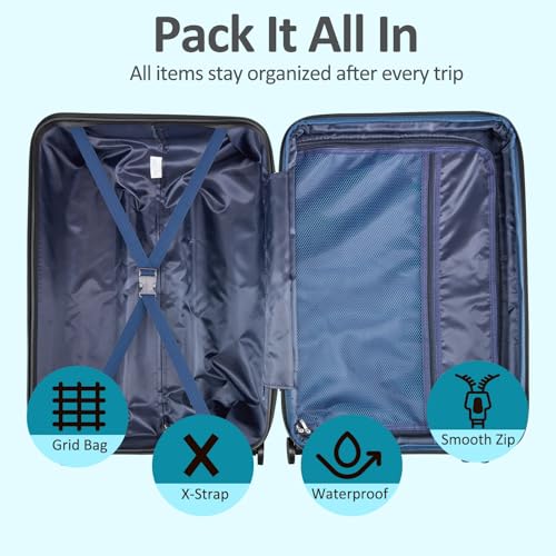 VIVIcity Carry on Luggage 22x14x9 Airline Approved, Expandable 20 Inch Hardside Suitcase with Wheels TSA Lock, PC+ABS Lightweight Carry on Suitcases for Women