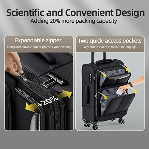 SHOWKOO Luggage Sets 3 Piece Softside Expandable Lightweight Durable Suitcase Sets Double Spinner Wheels TSA Lock Black (20in/24in/28in)