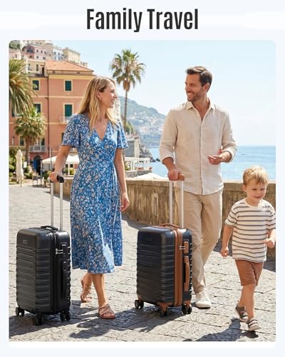 LIGHT FLIGHT Expandable Carry On Luggage 22x14x9 Airline Approved with Double Spinner Wheels, 20 Inch Lightweight Hard Shell Rolling Suitcases with TSA Lock, Black