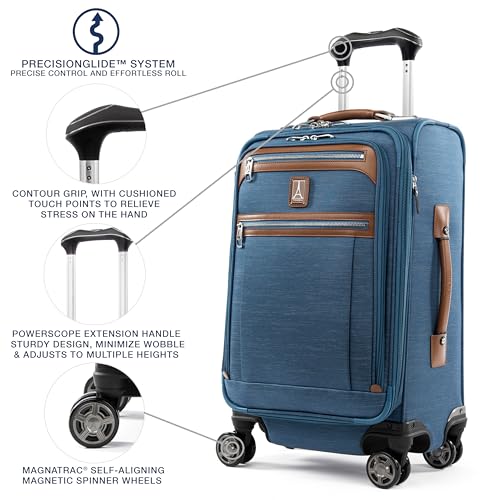 Travelpro Platinum Elite Softside Expandable Carry on Luggage, 8 Wheel Spinner Suitcase, USB Port, Suiter, Men and Women, Coastal Blue, Carry On 21-Inch