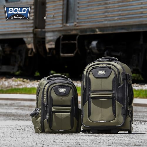 Travelpro Bold Softside 2-Piece Set — Expandable 2-Wheel Upright Carry-On Luggage with Backpack, Olive/Black