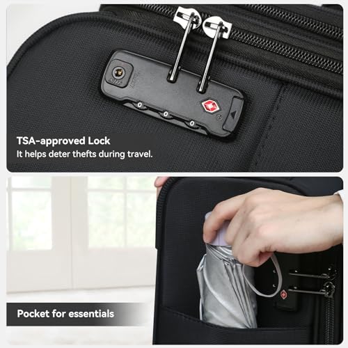 TIAWOLT 16 Inch Underseat Carry on Luggage With Wheels Soft side Lightweight Business Travel Small Suitcases Bag with TSA lock for Airlines,Men Women, Pilots Crew,Black