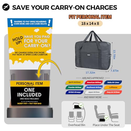 For Frontier Airlines Personal Item Bag 18x14x8 Underseat Travel Duffel Bag Carry on Luggage for Women and Men 30L (With Shoulder Strap)