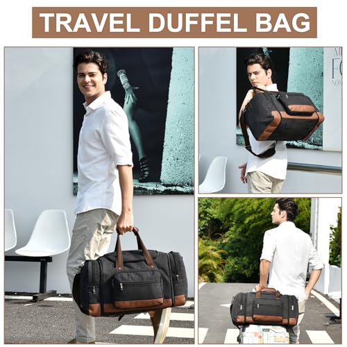 Litvyak Duffle Bag for Travel, 50L Canvas Travel Duffel Bags Overnight Weekend Gym Carry On Luggage Bag for Men & Women(Black)