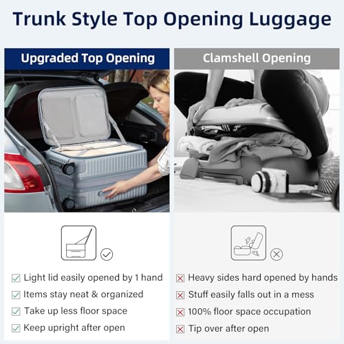 HanTrip 20 Inch Carry on Luggage 22x14x9 Airline Approved Hard Shell Suitcases with Wheels, Top Opening Expandable Carry on Luggage with Cup Holder Small Rolling Suitcase with Lock, Silver