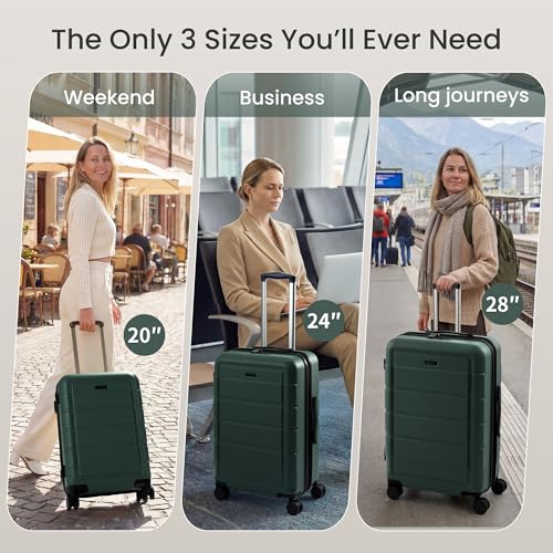SHOWKOO PRO G-Series Luggage Sets Expandable 100% PC Suitcase Double Wheels TSA Lock 3PC (ArmyGreen)