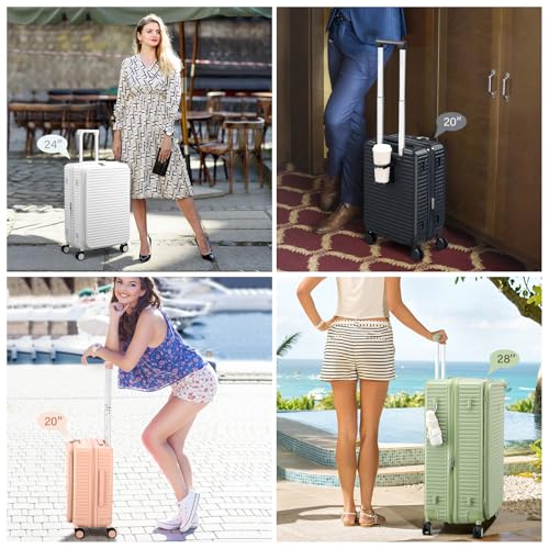 HanTrip 20 Inch Carry on Luggage 22x14x9 Airline Approved Hard Shell Suitcases with Wheels, Top Opening Expandable Carry on Luggage with Cup Holder Small Rolling Suitcase with Lock, Silver