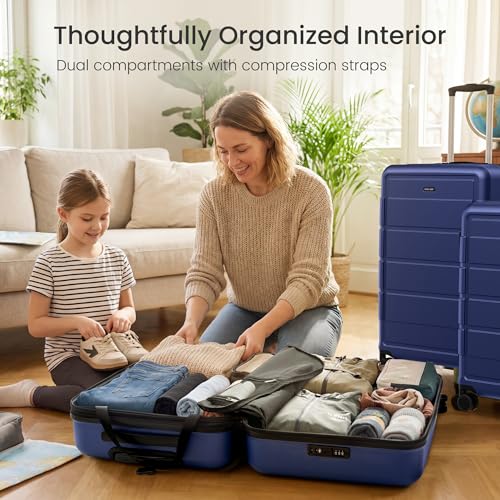 SHOWKOO PRO G-Series Luggage Sets 3 Piece Expandable, Upgrade 100% PC Durable Hardshell Suitcase with Wheels TSA Lock Deep Blue