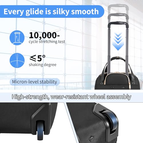 LASUK Underseat Carry On Luggage with Wheels, 17inch Lightweight Overnight Soft Sided Personal Luggage Bag Carry-On Suitcase for Short Trip Travel Business, Black